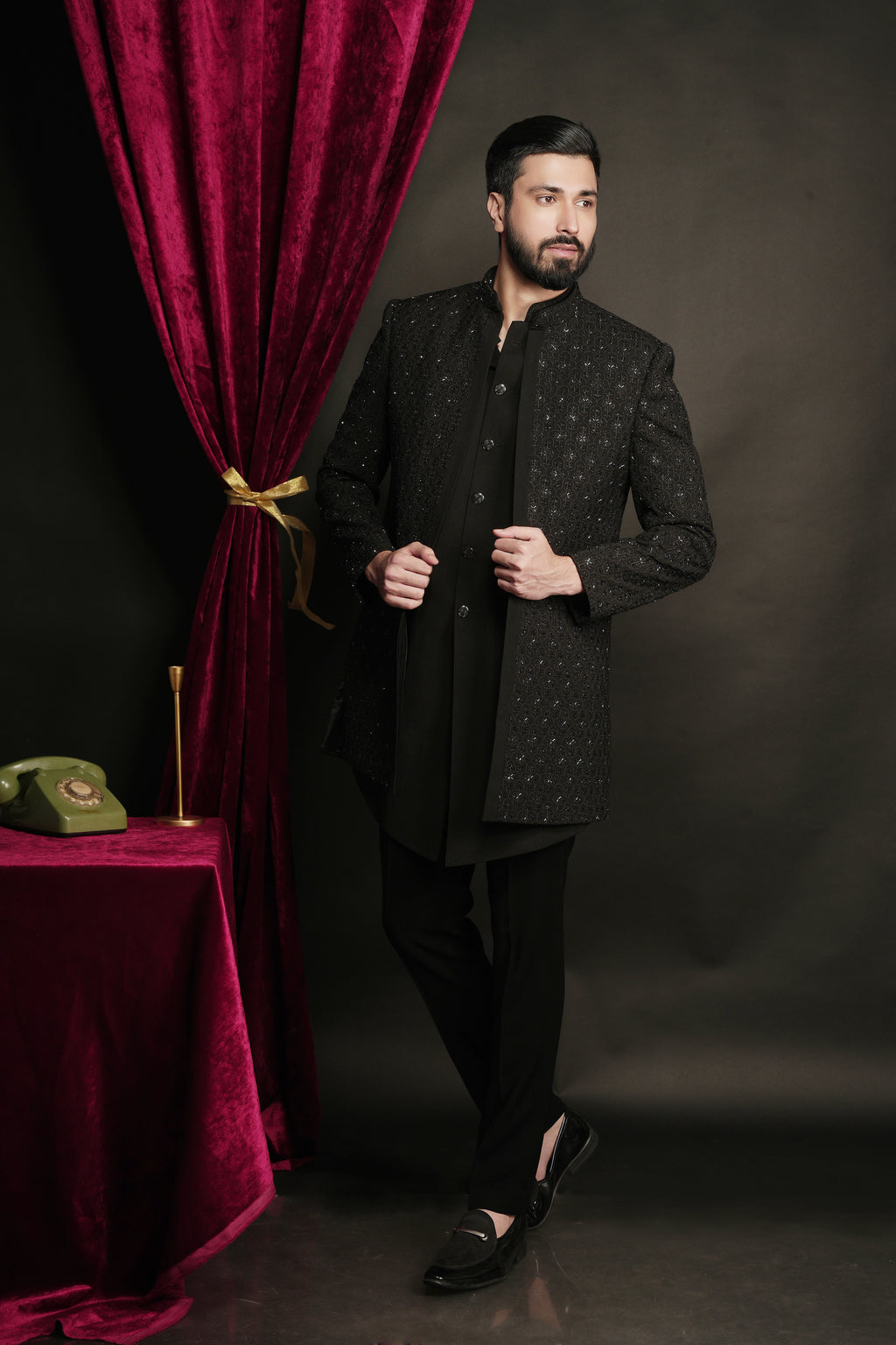 Black Layered Indowestern Set
