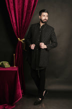 Black Layered Indowestern Set