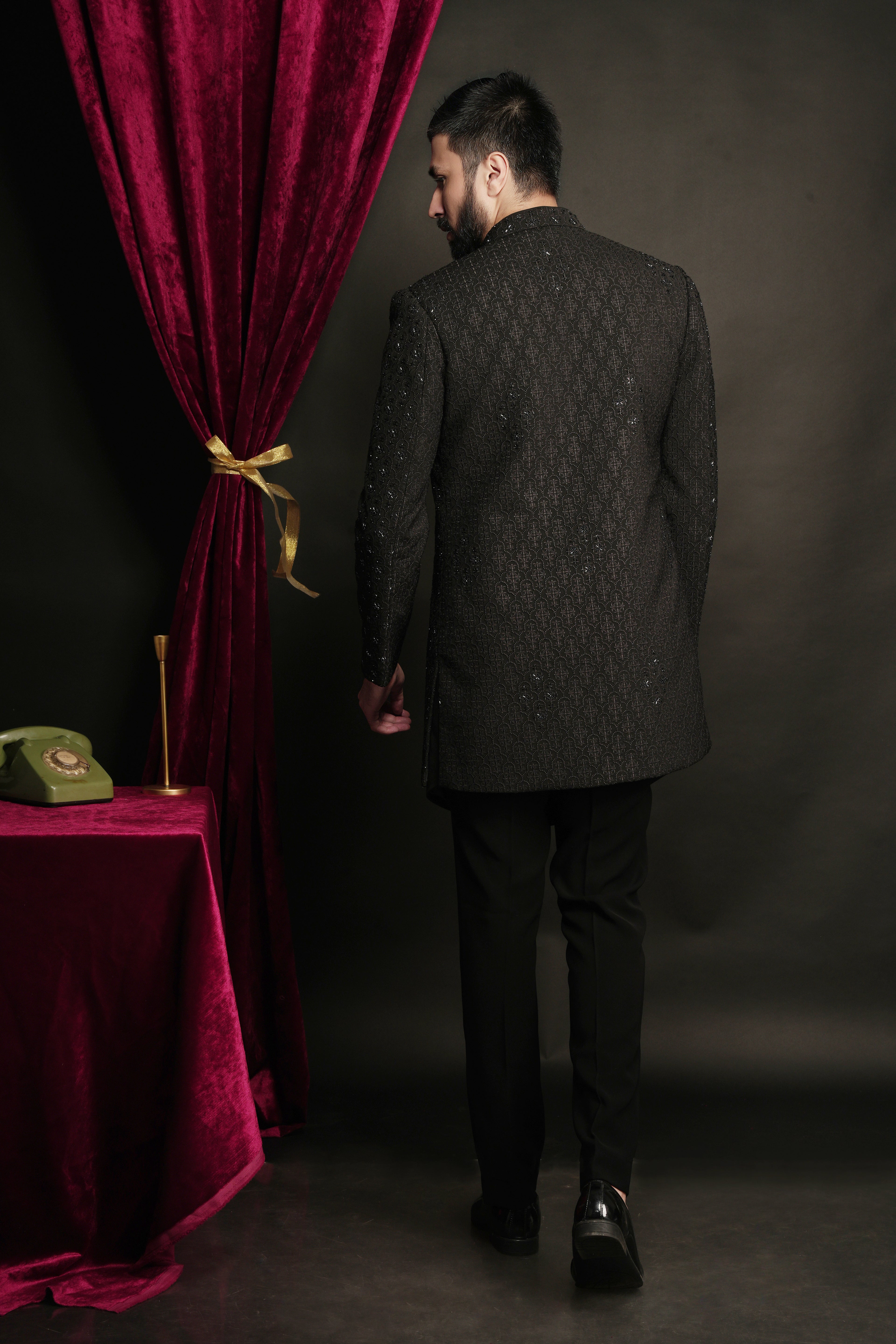 Black Layered Indowestern Set