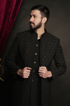 Black Layered Indowestern Set