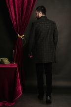 Black Velvet Embroidered Open Indowestern Set