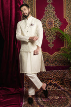 Creme Printed Kurta Bandi Set