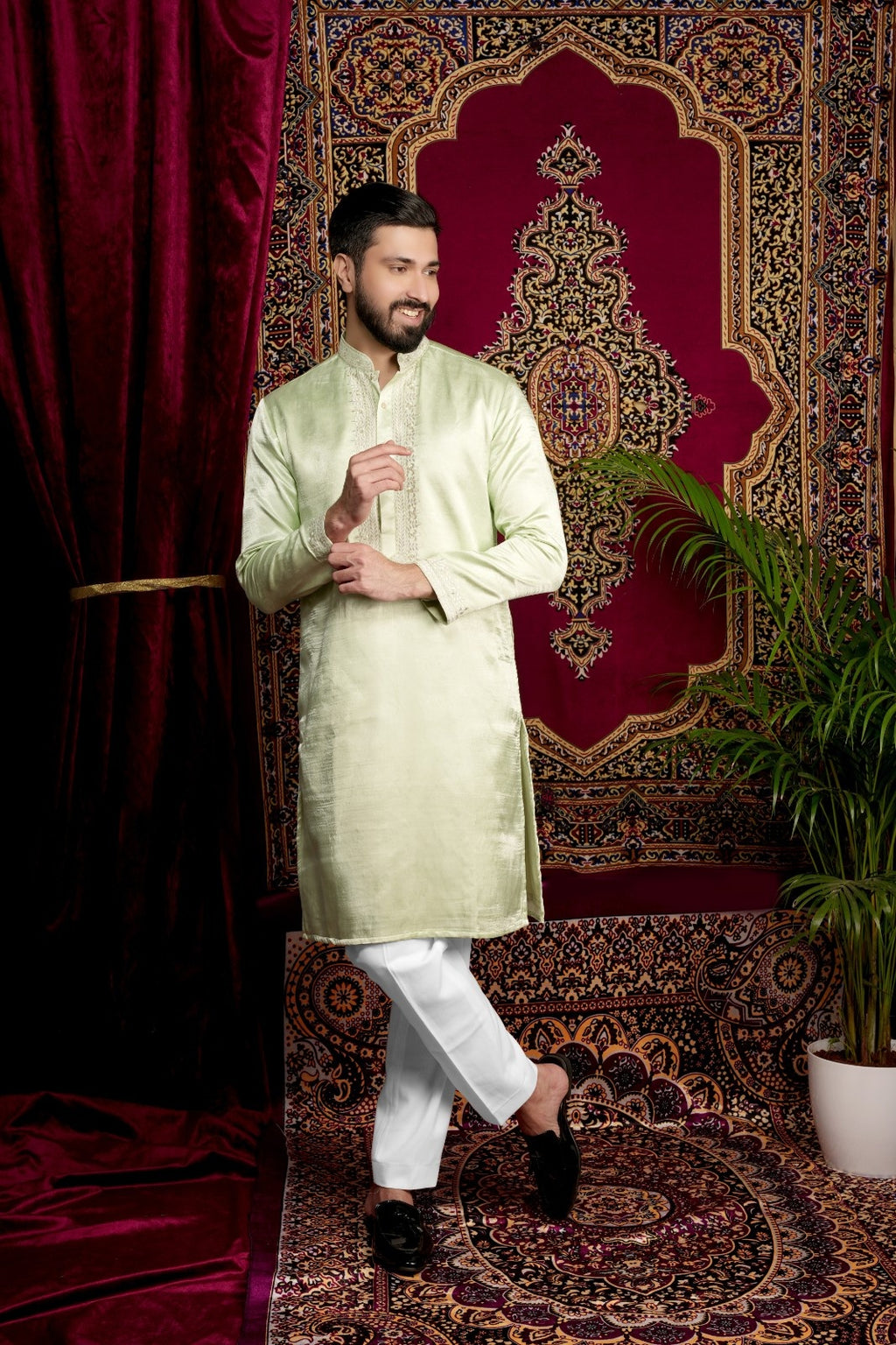 Mint Green Hand Embroidered Kurta Set