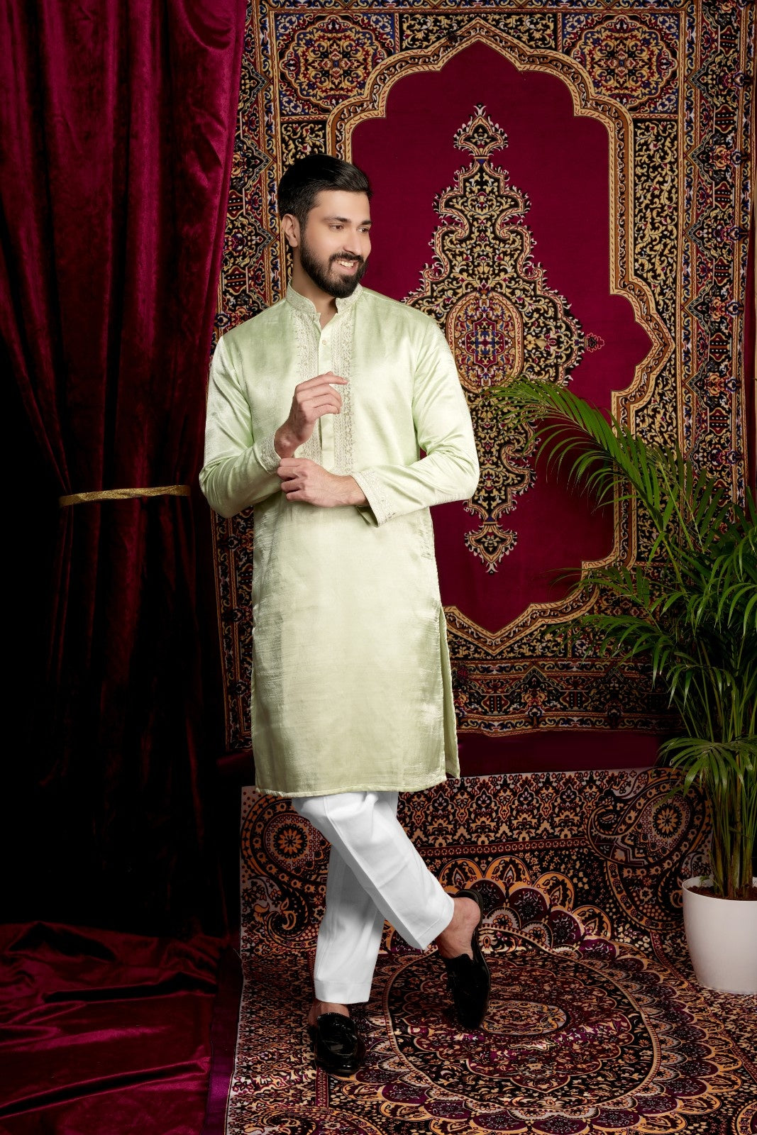 Mint Green Hand Embroidered Kurta Set