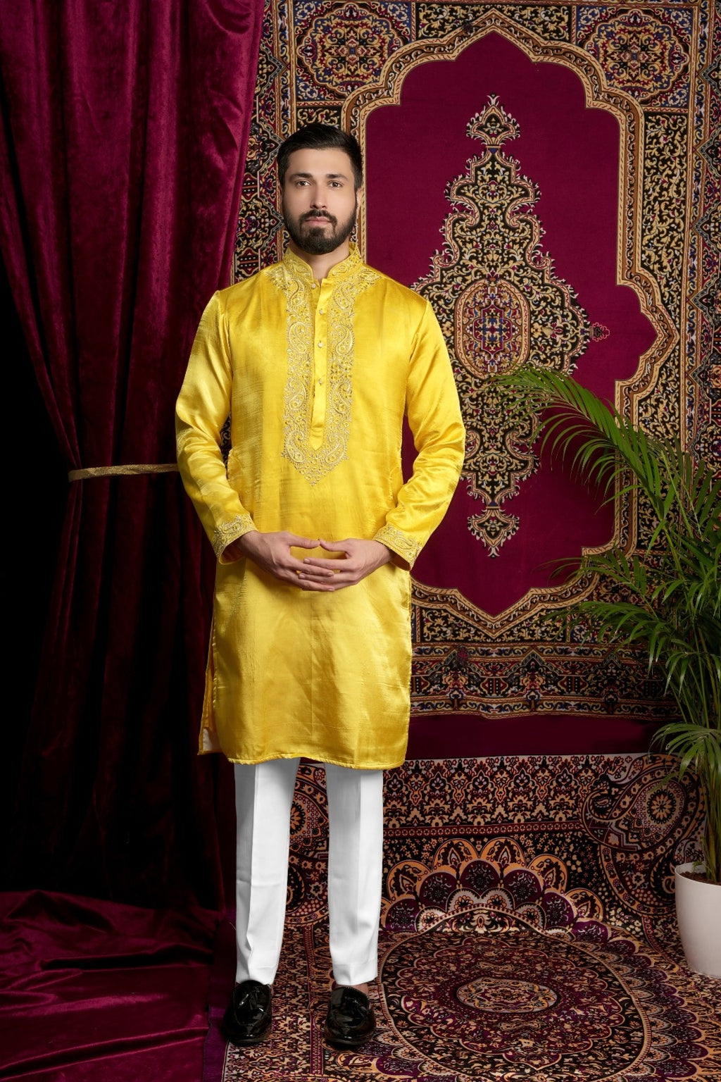 Yellow Hand Embroidered Kurta Set