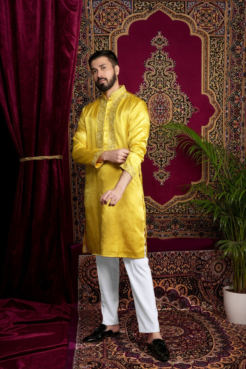 Yellow Hand Embroidered Kurta Set