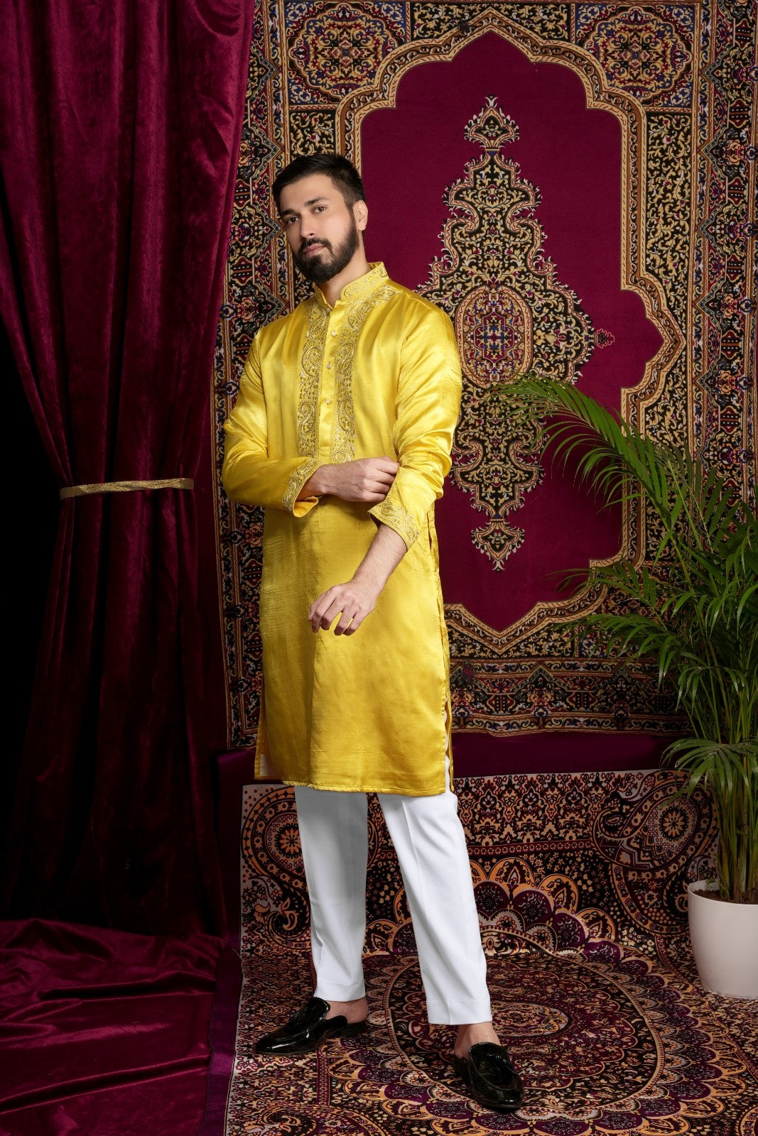 Yellow Hand Embroidered Kurta Set