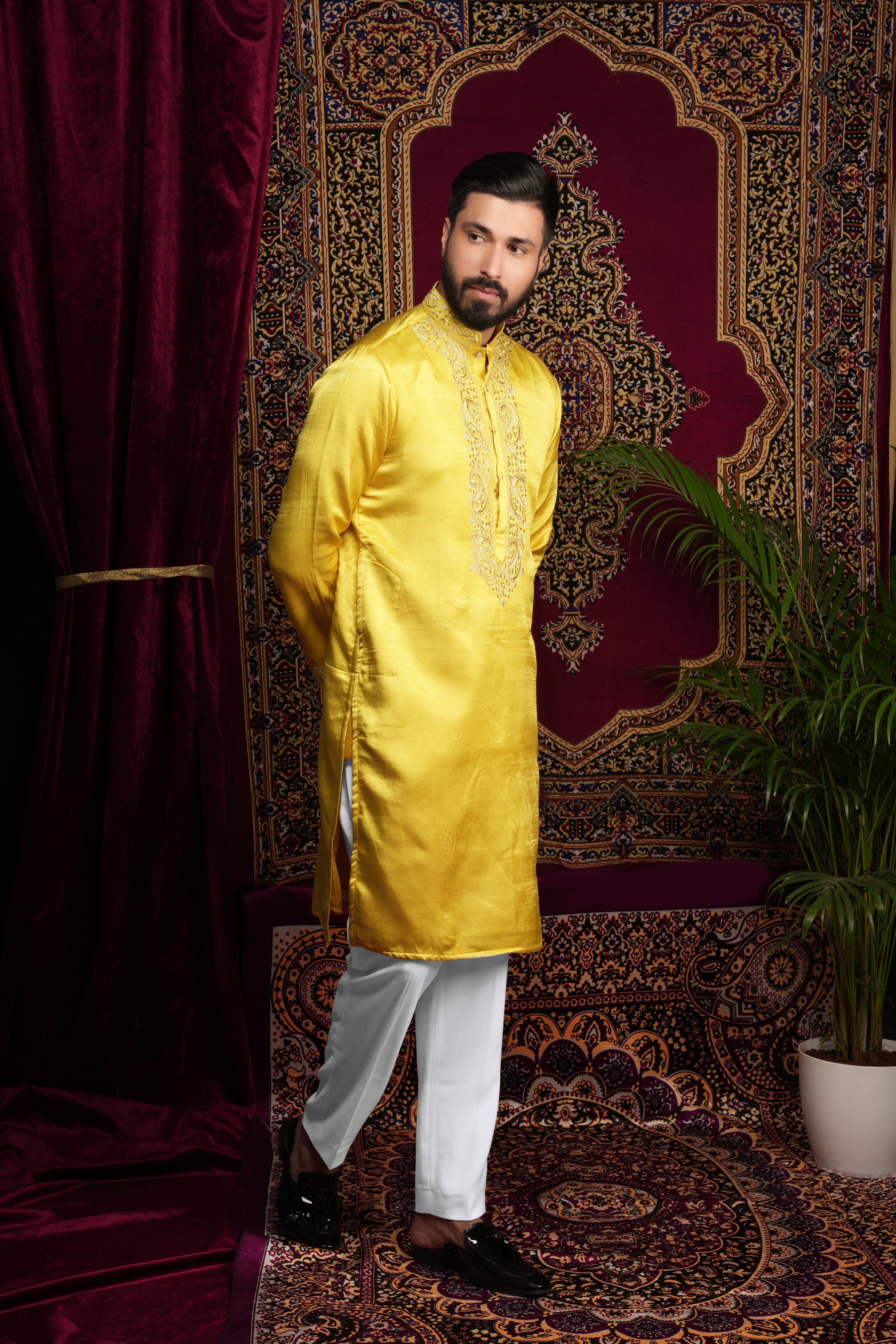 Yellow Hand Embroidered Kurta Set