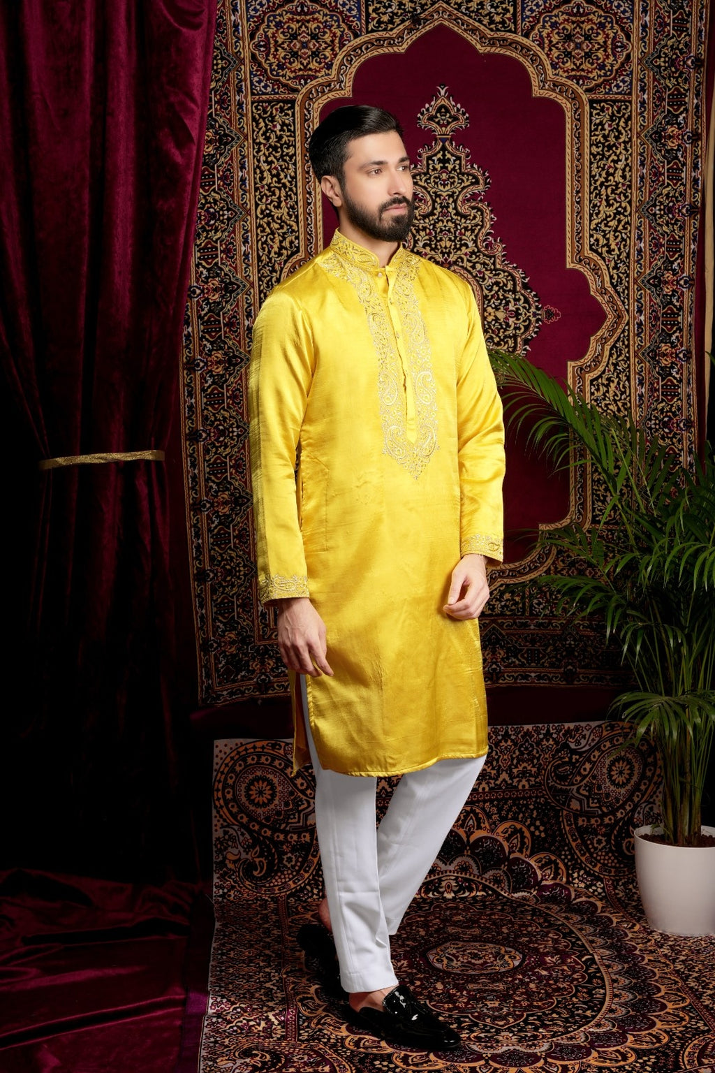 Yellow Hand Embroidered Kurta Set