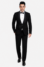 Black Japanese Polyester Viscose Embroidered Tuxedo Set