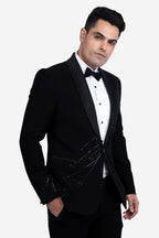 Black Japanese Polyester Viscose Embroidered Tuxedo Set