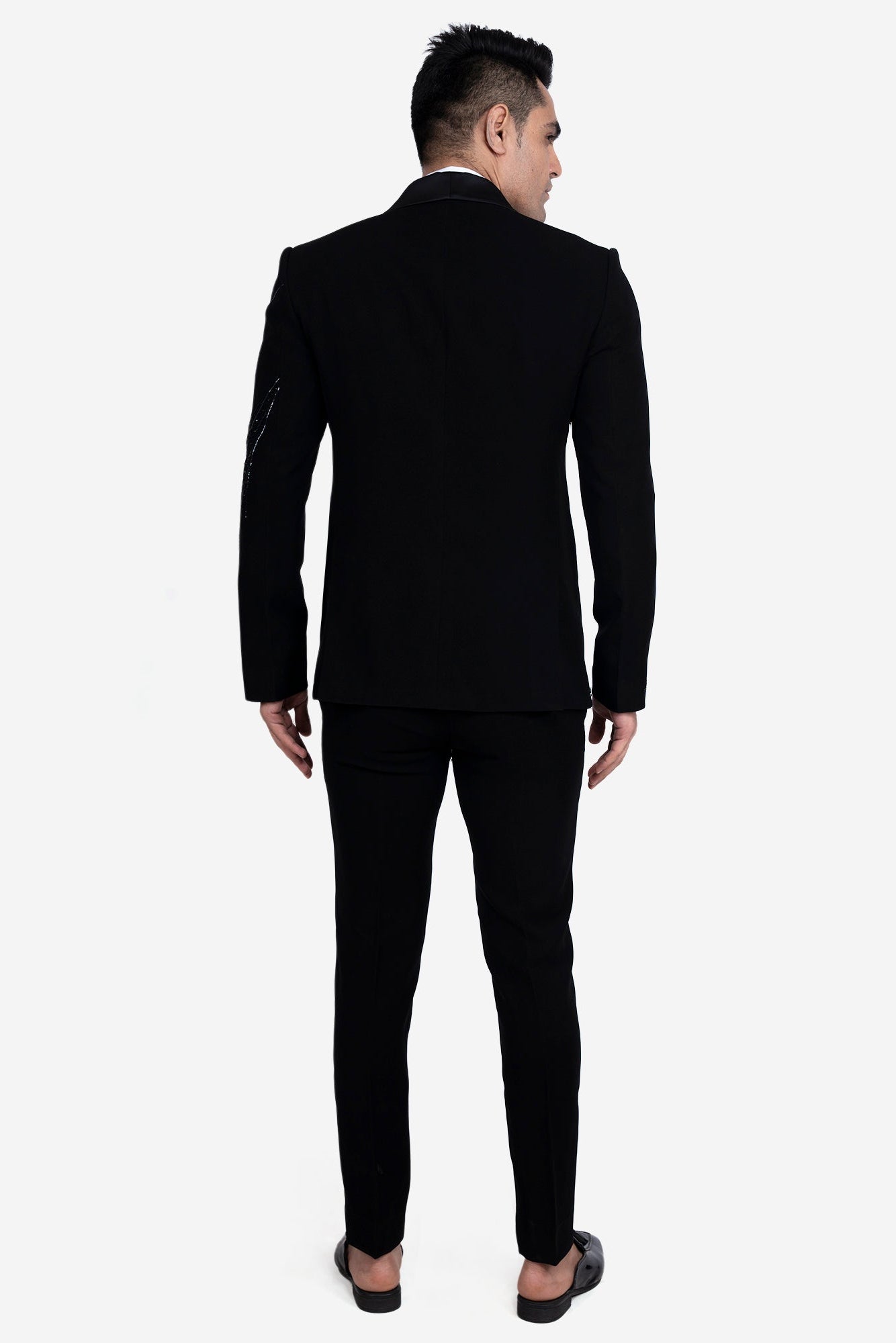 Black Japanese Polyester Viscose Embroidered Tuxedo Set