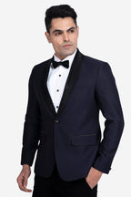 Blue Stone-Embellished Velvet Lapel Polyester Viscose Tuxedo Set