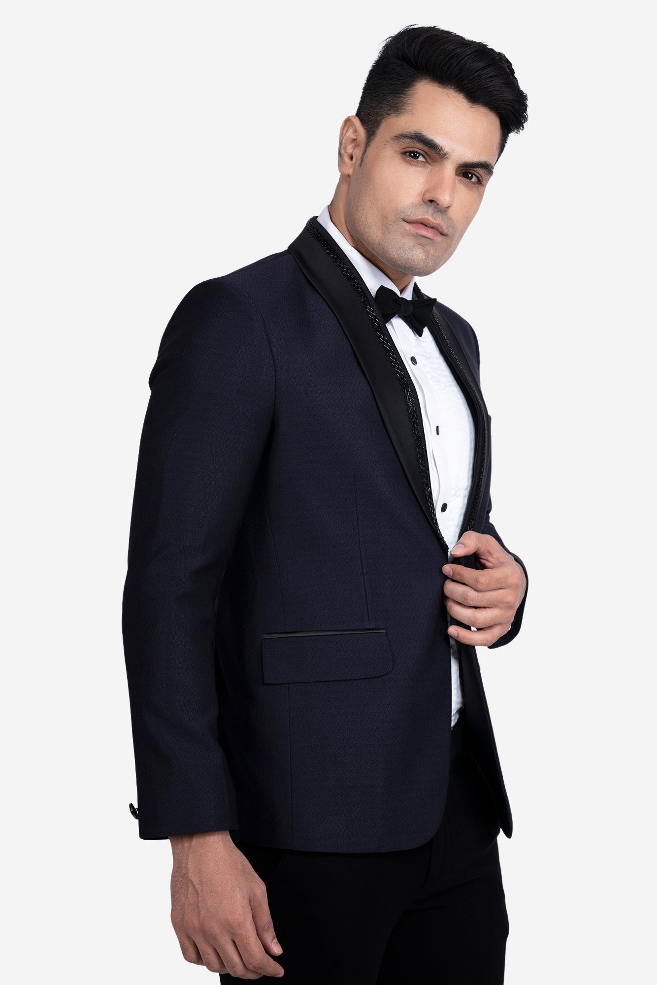 Blue Stone-Embellished Velvet Lapel Polyester Viscose Tuxedo Set