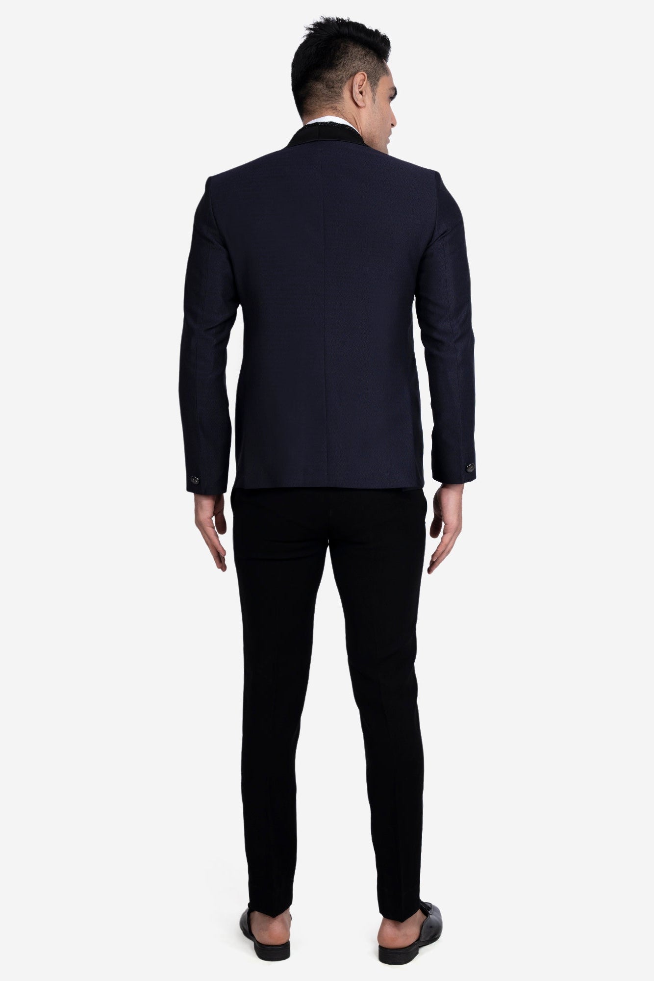 Blue Stone-Embellished Velvet Lapel Polyester Viscose Tuxedo Set
