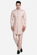 Rose Gold Faux Silk Floral Embroidered Sherwani Set