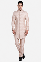 Rose Gold Faux Silk Floral Embroidered Sherwani Set