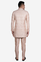 Rose Gold Faux Silk Floral Embroidered Sherwani Set
