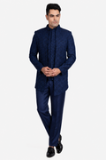 Blue Faux Silk Embroidered Indo-Western Set