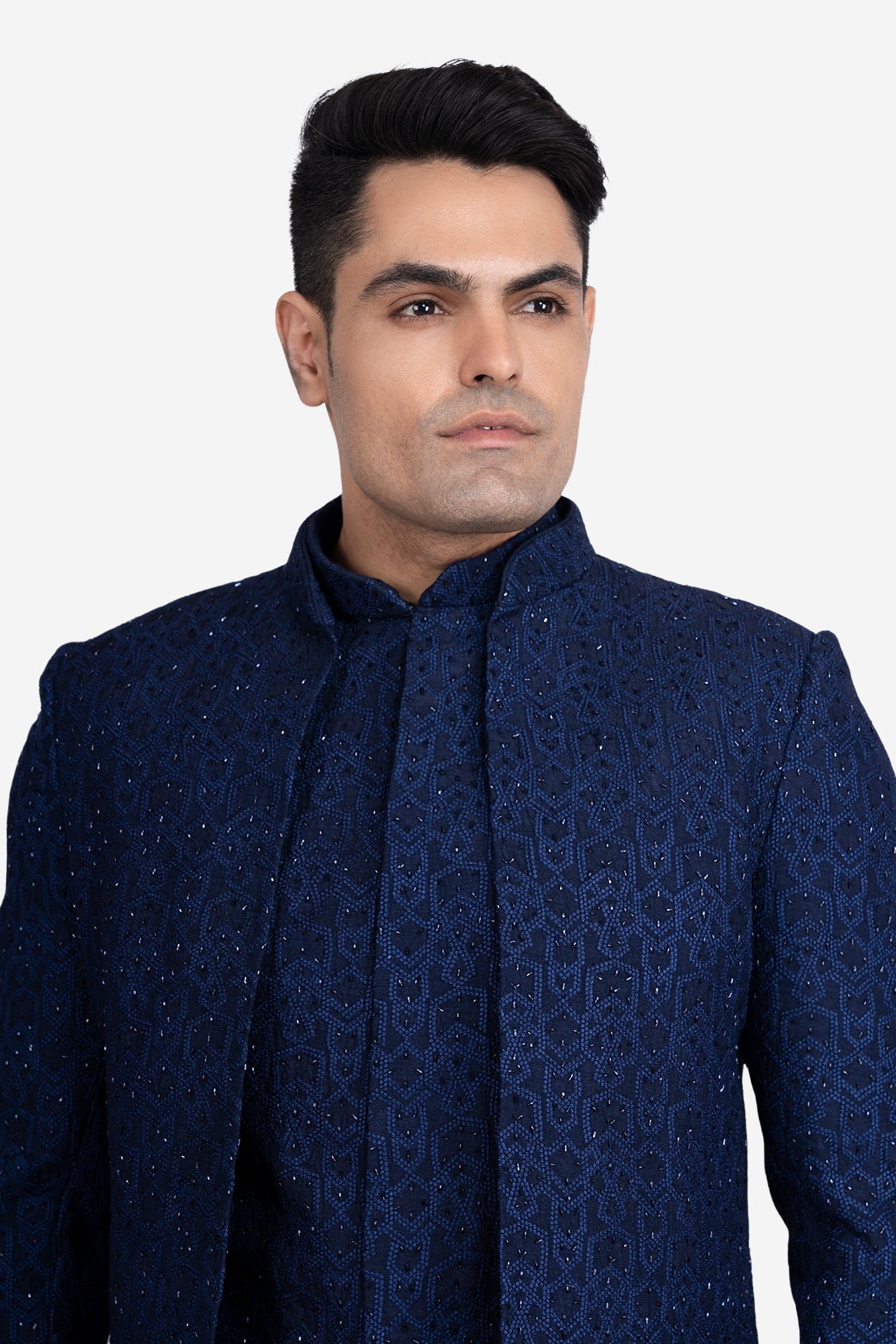 Blue Faux Silk Embroidered Indo-Western Set