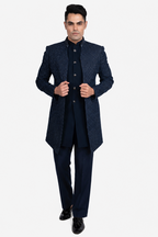 Dark Blue Faux Silk Indo-Western Set