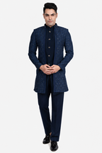 Blue Faux Silk Embroidered Indo-Western Set