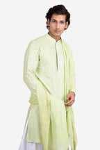 Sage Green Gajji & Dola Silk Mirror Embroidered Kurta Set