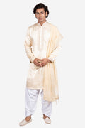 Gold and beige Gajji & Dola Silk Mirror Embroidered Kurta Set