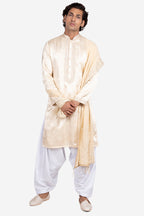 Gold and beige Gajji & Dola Silk Mirror Embroidered Kurta Set