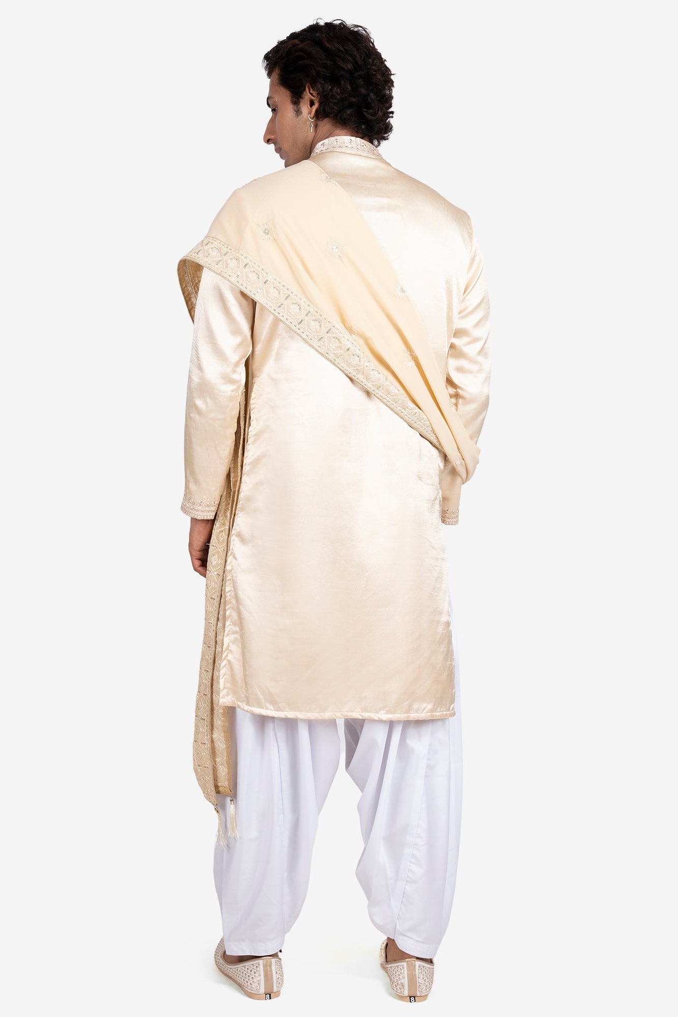 Gold and beige Gajji & Dola Silk Mirror Embroidered Kurta Set