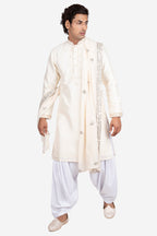 White Gajji & Dola Silk Mirror-Embroidered Kurta Set