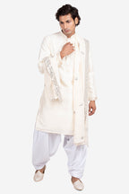 White Gajji & Dola Silk Mirror-Embroidered Kurta Set