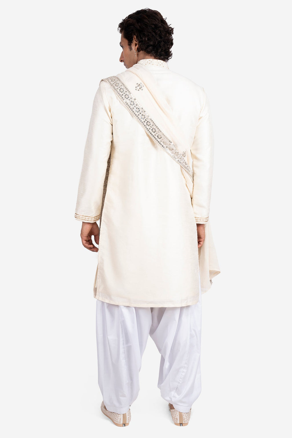 White Gajji & Dola Silk Mirror-Embroidered Kurta Set