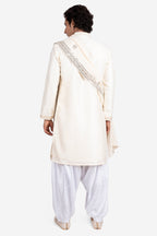 White Gajji & Dola Silk Mirror-Embroidered Kurta Set