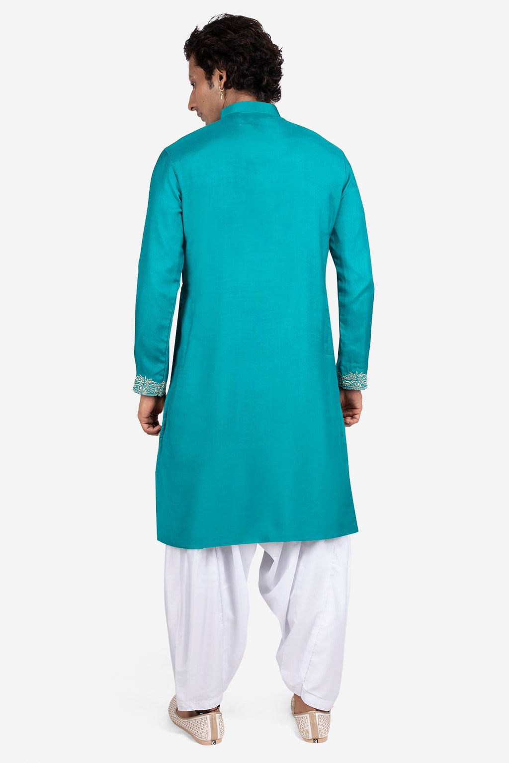 Blue Faux Tussar Silk Paisley Thread-Embroidered Kurta Set