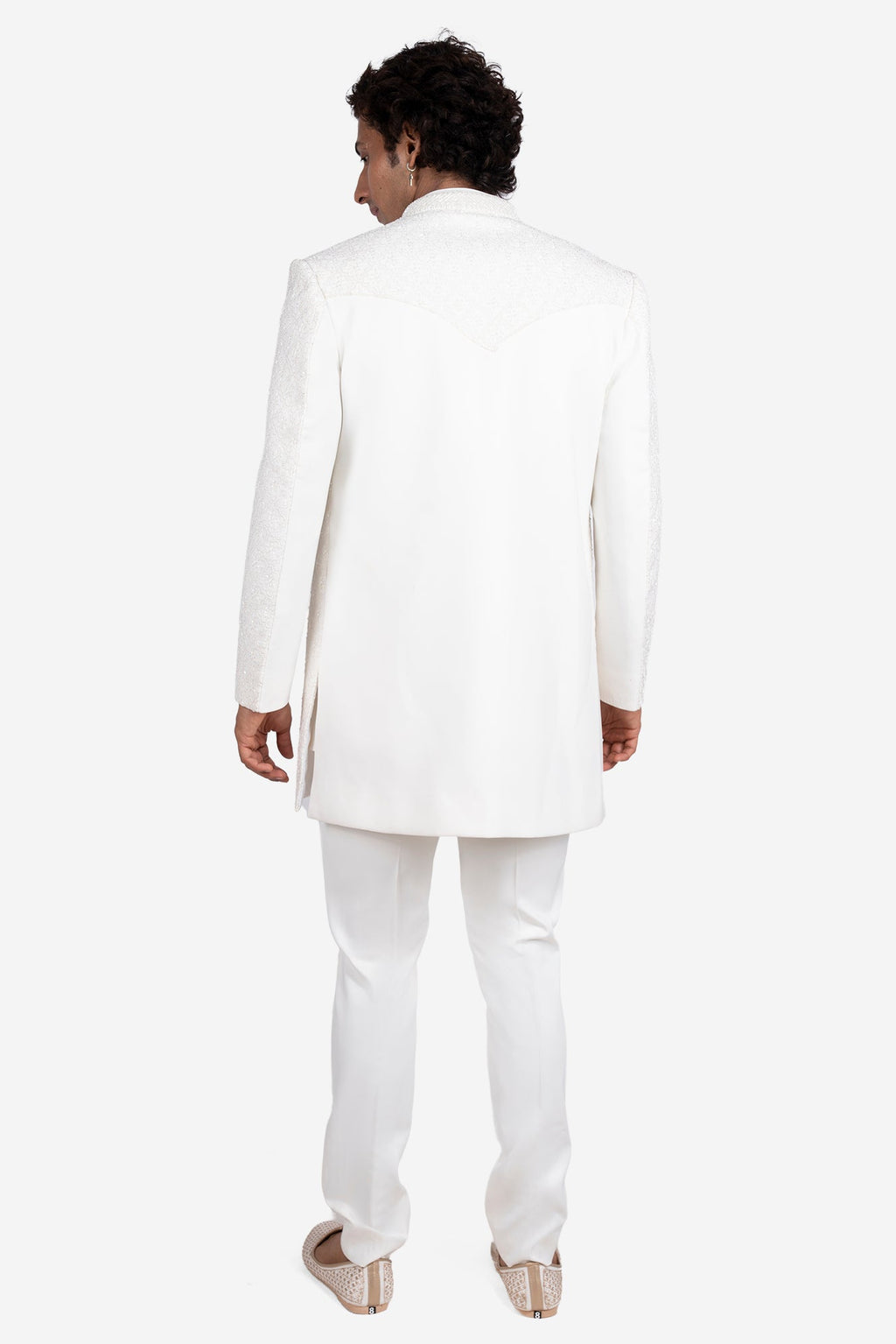 White Japanese Motif Polyester Viscose Indo-Western Set
