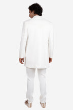White Japanese Motif Polyester Viscose Indo-Western Set