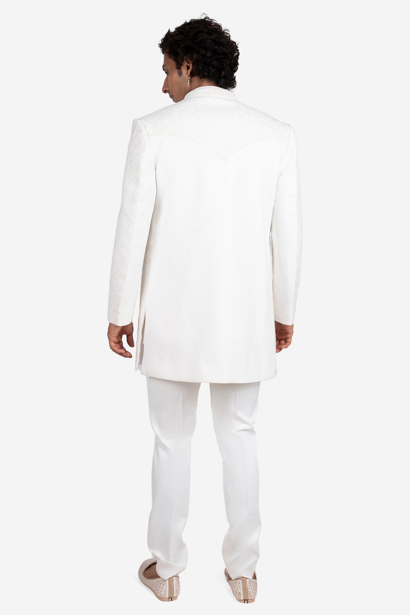 White Japanese Motif Polyester Viscose Indo-Western Set