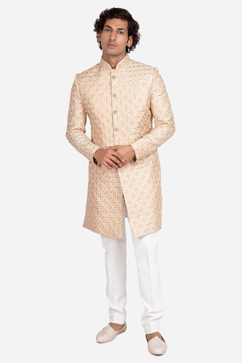 Silk Floral Embroidered Sherwani Set