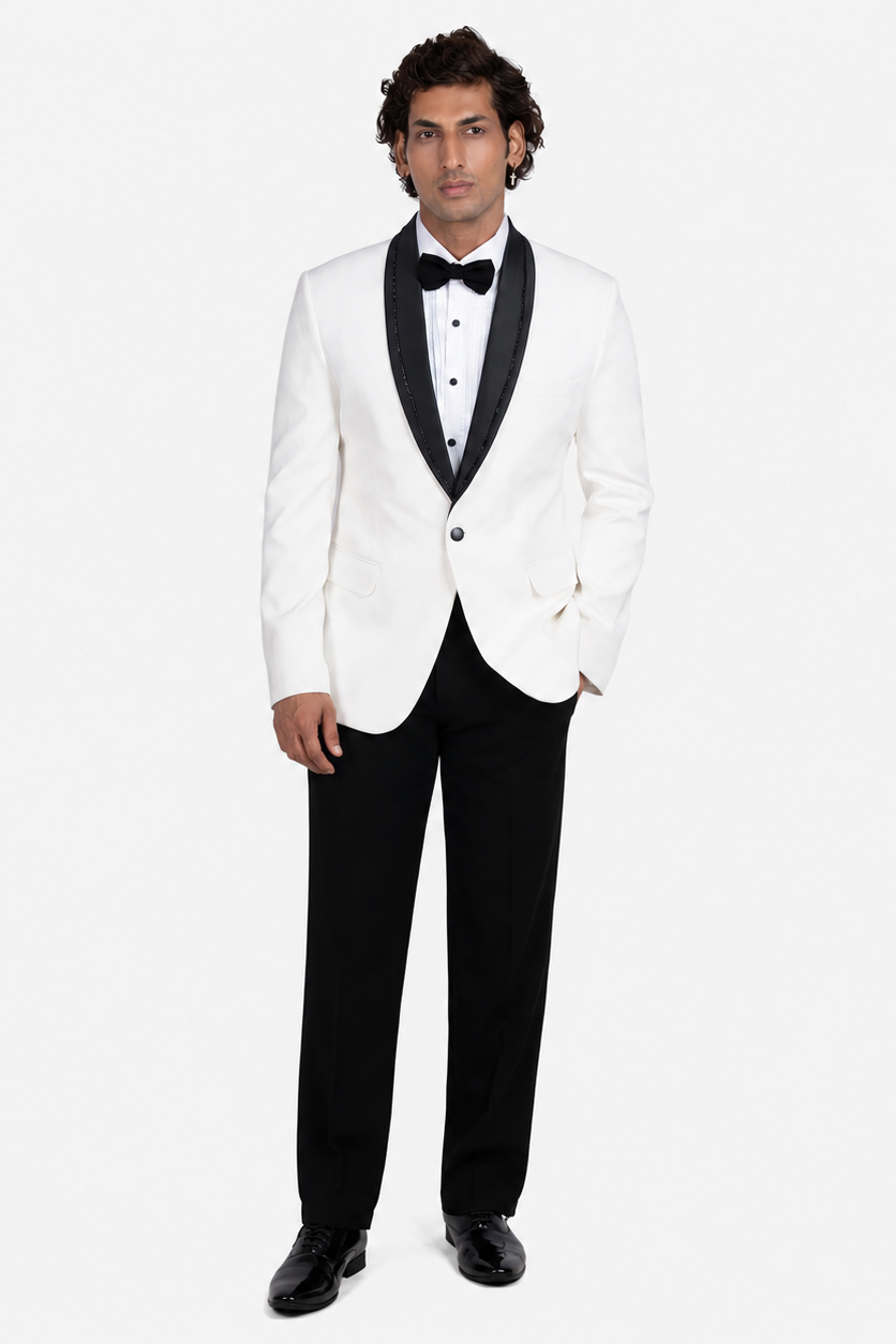 Vanilla White Shawl Lapel Hand-Embroidered Tuxedo Set