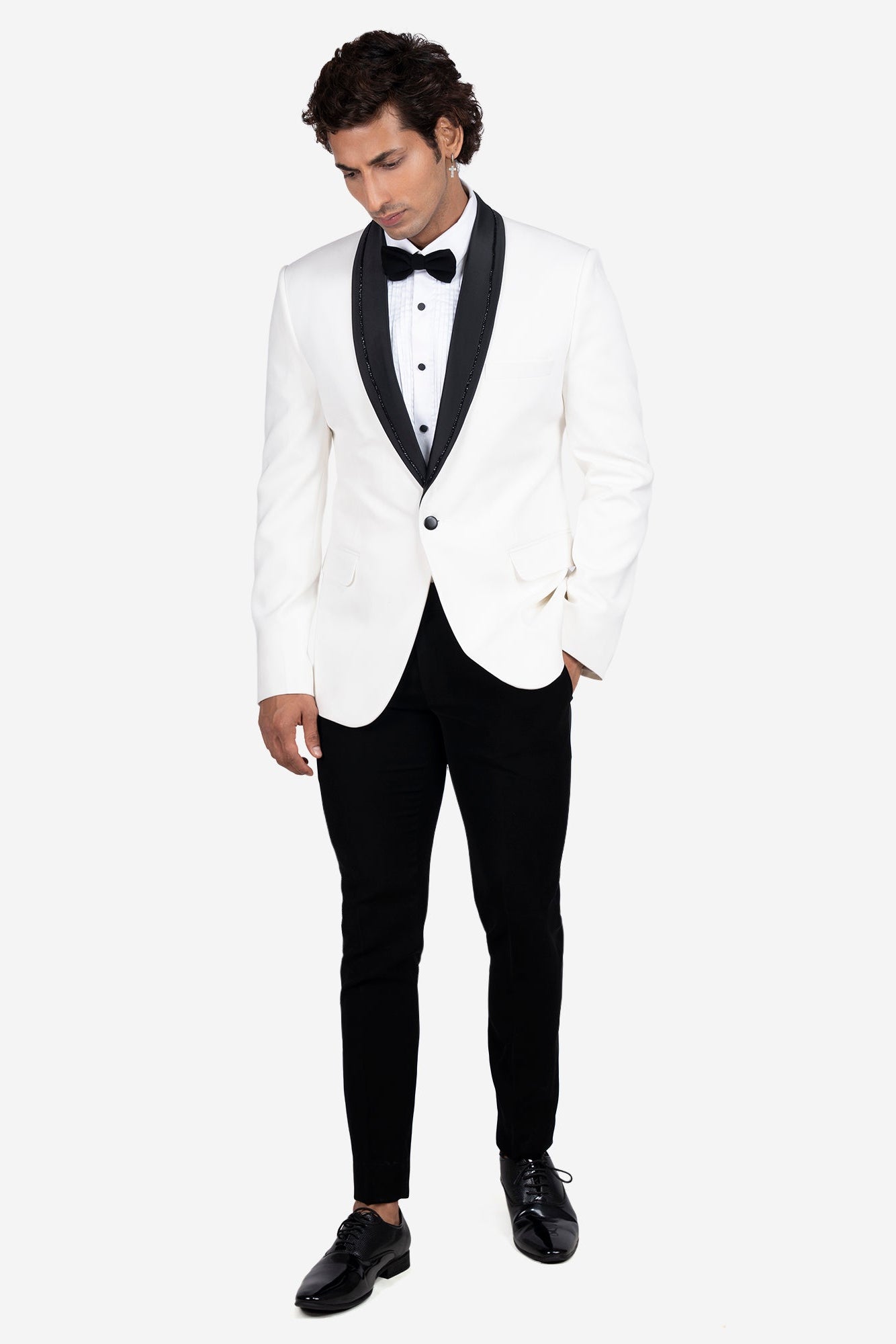 Vanilla White Shawl Lapel Hand-Embroidered Tuxedo Set