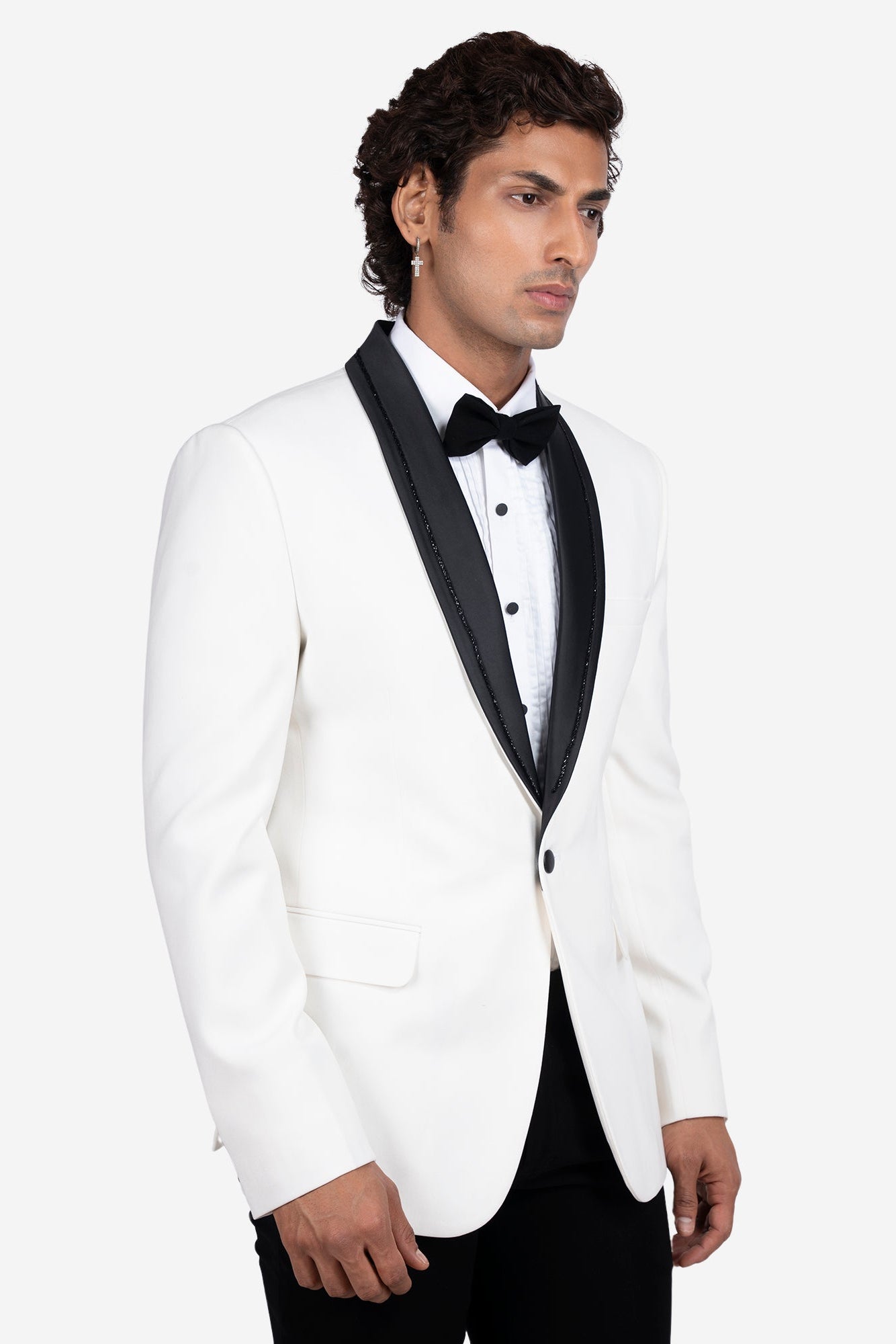 Vanilla White Shawl Lapel Hand-Embroidered Tuxedo Set