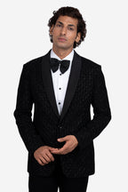 Black Geometric Jaal Hand-Embroidered Tuxedo Set