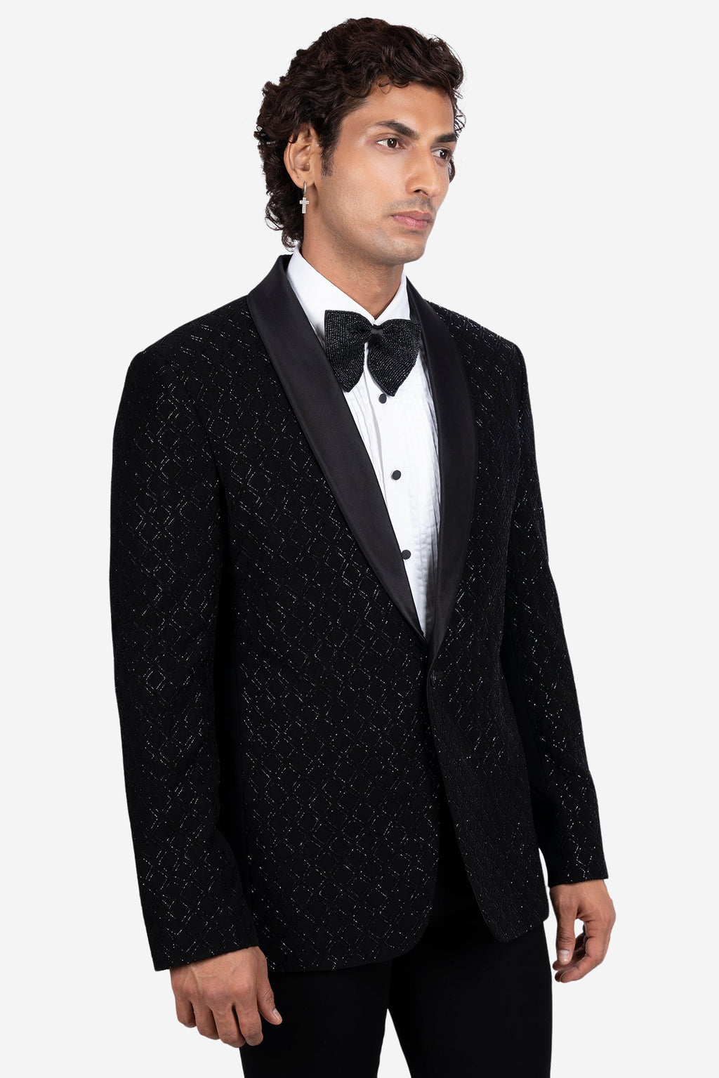 Black Geometric Jaal Hand-Embroidered Tuxedo Set