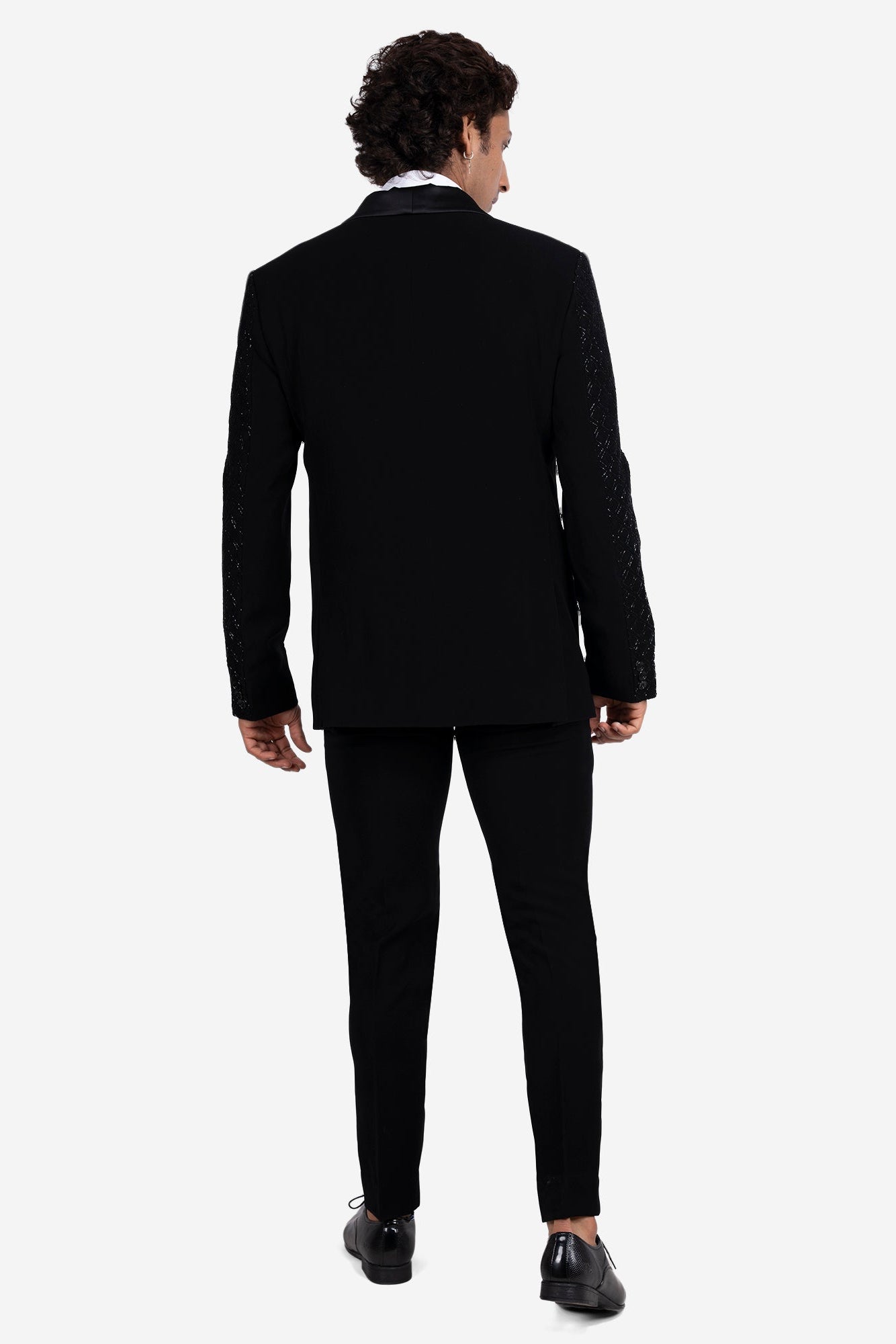 Black Geometric Jaal Hand-Embroidered Tuxedo Set