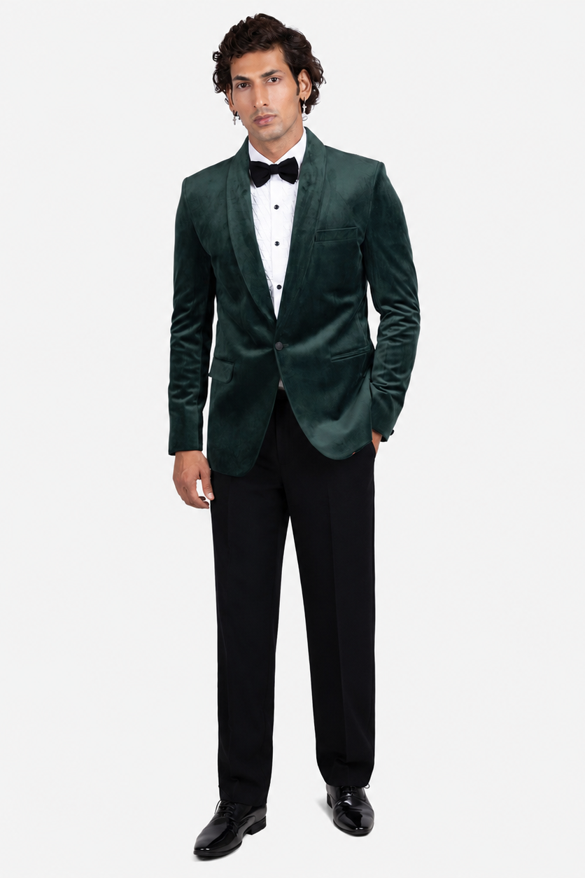 Green Velvet Shawl Lapel Tuxedo Set