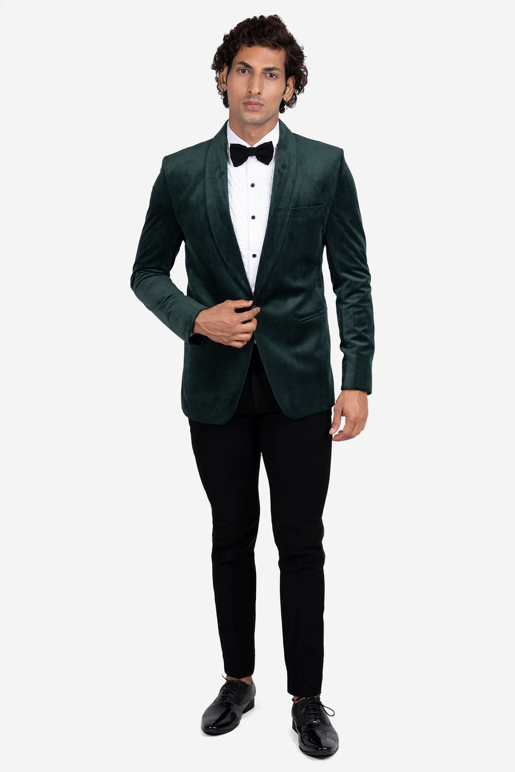 Green Velvet Shawl Lapel Tuxedo Set