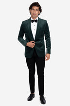 Green Velvet Shawl Lapel Tuxedo Set