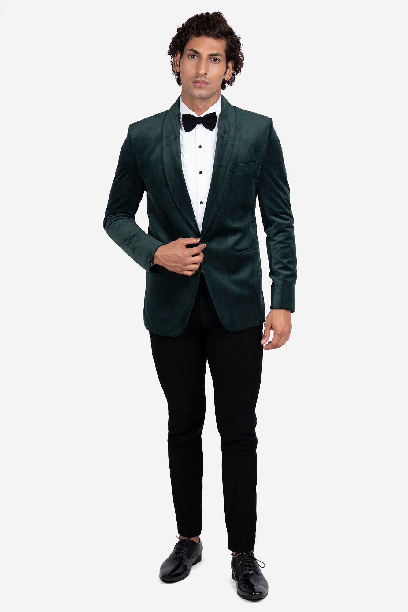 Green Velvet Shawl Lapel Tuxedo Set