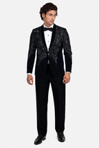 Blue Velvet Cutdana Embroidered Tuxedo Set